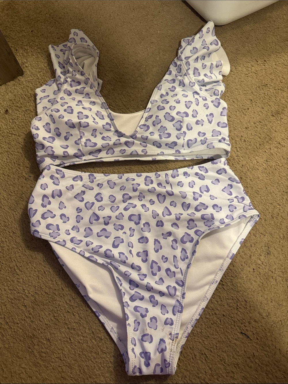 Lilac Leopard Print Ruffle high waisted bikini